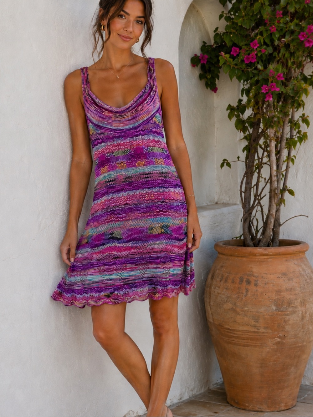 Laundry by Shelli Segal Multicolor Chic Knit Crochet Lined Mini Dress Size‎ XS